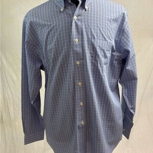 Brooks Brothers Mens Blue Plaid Cotton Long Sleeve Oxford Shirt Size Large